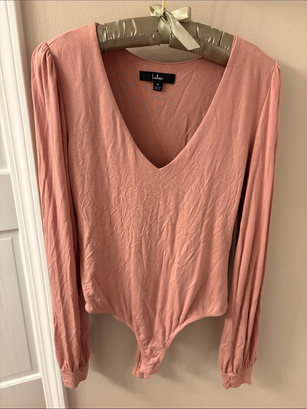 Lulu's Dusty Rose V-Neck Long Sleeve Bodysuit